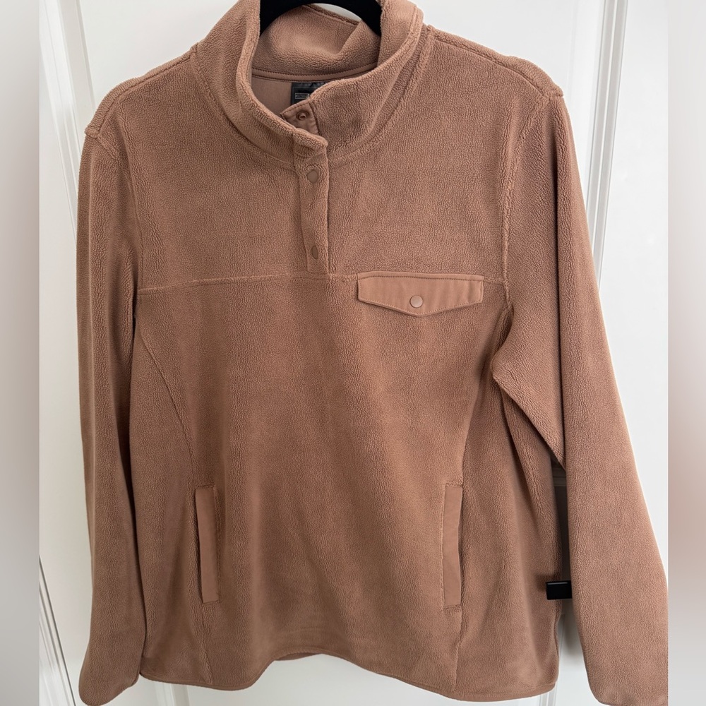 32 Degrees Soft Snap-Neck Fleece Pullover in Light Brown